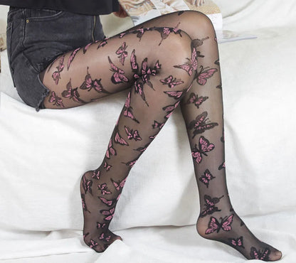 European And American Fashion Ladies Pantyhose Jacquard Color Butterfly Pantyhose Ins Fashion Thin Pantyhose