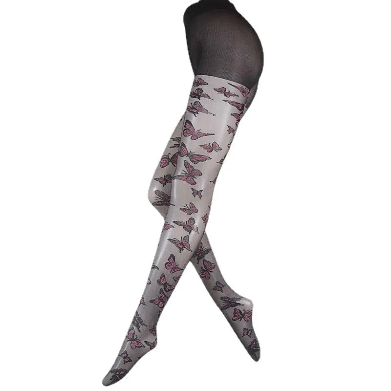 European And American Fashion Ladies Pantyhose Jacquard Color Butterfly Pantyhose Ins Fashion Thin Pantyhose