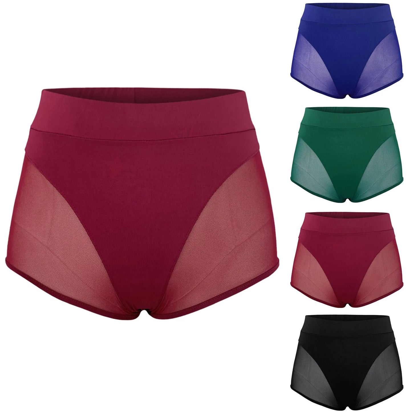 Women Sexy High Waist Workout Fitness Shorts Female Dance Shorts See-through Mesh Patchwork Mature Pole Dancing Clubwear Panties