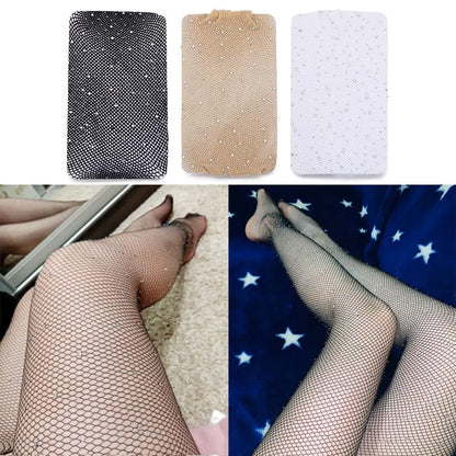 Women's Glitter Fishnet Tights Open Crotch Mesh Pantyhose  Shiny Rhinestone Lady  Tights Nylons Socks Stockings