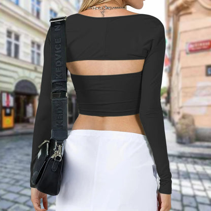 Holifeni  Ladies Bodycon Tube Tops Long Sleeve Women T-Shirt Asymmetrical Hem 2pcs Solid Color Fashion Casual Going Out