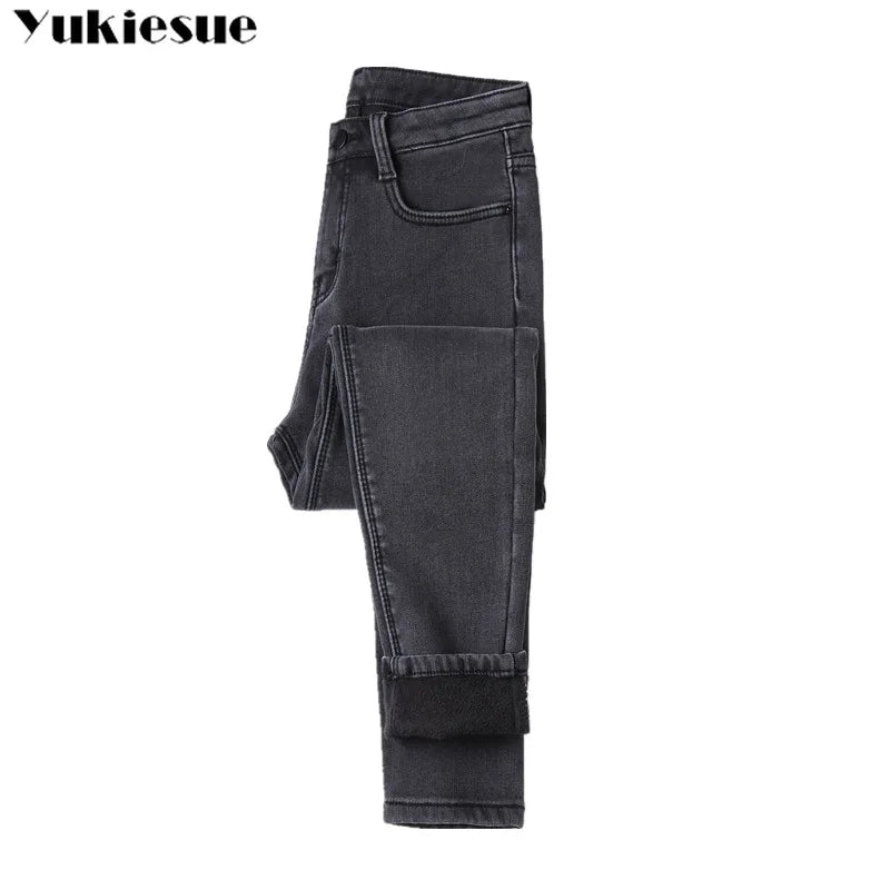 Winter Warm Jeans Woman 2022 High Waist Casual Velvet Ladies Trousers Female Pantalon Denim jeans for Women Pants clothe 40