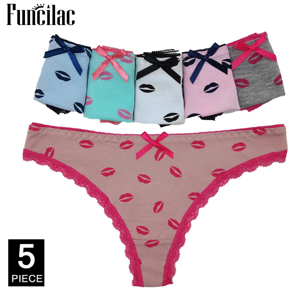 Ladies Cotton Thong Panties Sexy Women G String Tangas Mujer Woman Underwear Lingerie Femme Underpants Print Panty 5 pcs/lot