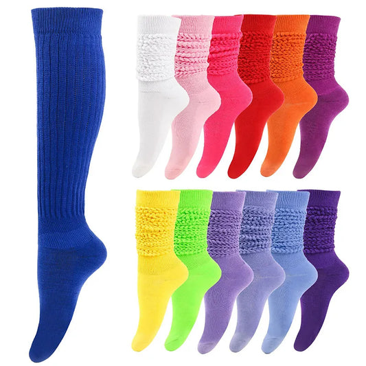 1pairs Slouch Socks Women Towel Bottom Knee High Knit Style Scrunched Sock Solid Lady Calf Sock Thermal Pile Sockings Size 9-11