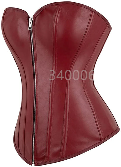 caudatus Ladies Faux Leather Corsets for Waist Pu Overbust Corsets Busties with Zipper Plus Big Size Burlesque Sexy Lingerie