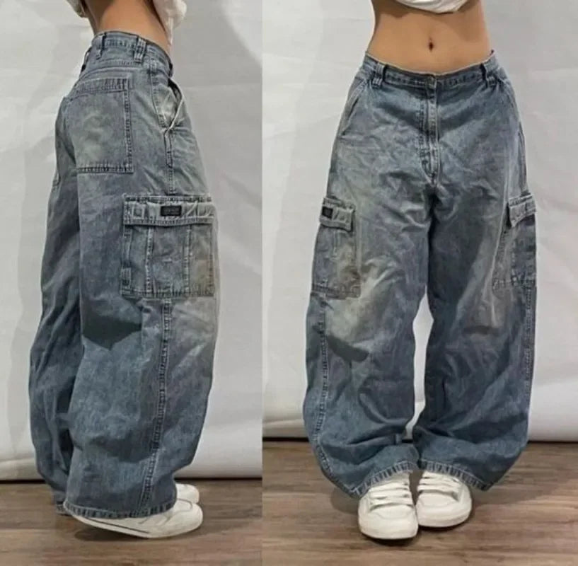 JNCO retro jeans Y2K new Harajuku high street hip hop men's and women's pocket loose jeans Gothic high waist wide denim trousers