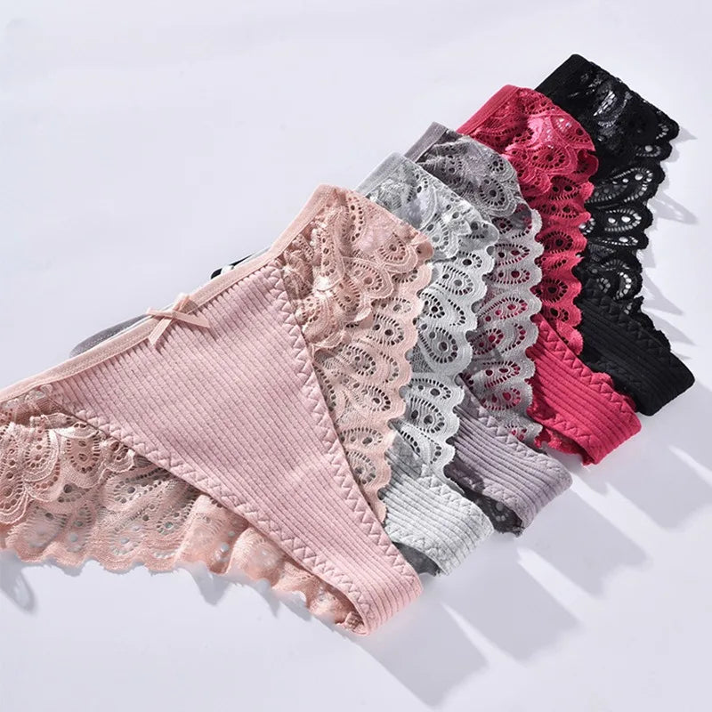 6PCS Women Plus Size Panties Sexy Lace Thongs G-string Women Underwear Low-rise Female Briefs Ladies Underpants Sexy Tangas 4XL