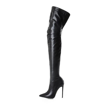 Bottes Sexy à talons hauts au dessus du genou pour femme, cuissardes noires, chaussures longues, grande taille, collection automne-hiver 2021