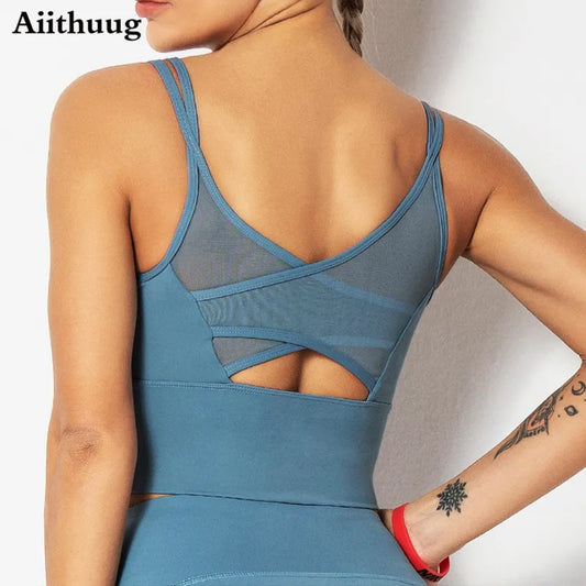 Aiithuug Yoga Bras Fitness Shirts Running Tops Sports Bras Gym Workout Crop Top Yoga Crop Tops Fitness Tank Top Running Bra