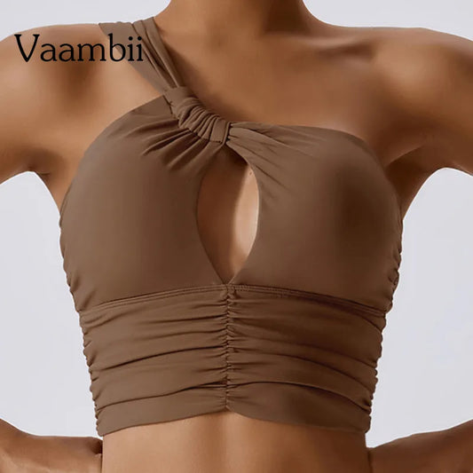 One Shoulder Fitness Yoga Sports Bra Woman Backless Breathable Underwear Scrunch Bra Sexy Top Active Wear For Women Gym Top