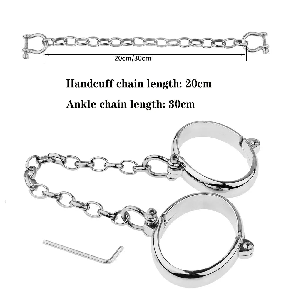 Menottes de cheville de Type ovale, serrure de Bondage en métal, vêtements fétichistes BDSM avec chaîne, harnais de Bondage, jeux sexuels, contraintes d'esclave pour Couples