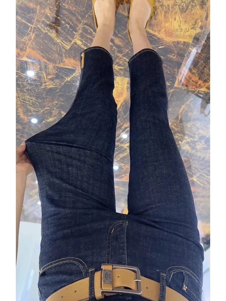 Women's Jeans Pear-shaped Body Slightly Fat Wear Big Size Women's Nine-minute Straight Pipe Jeans 2023 Autumn New