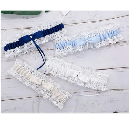 Women Girl  Sexy Bow Princess Cosplay Wedding Party Bridal Lace Floral Blue Leg Ring Loop Stocking Garter Belt Wedding