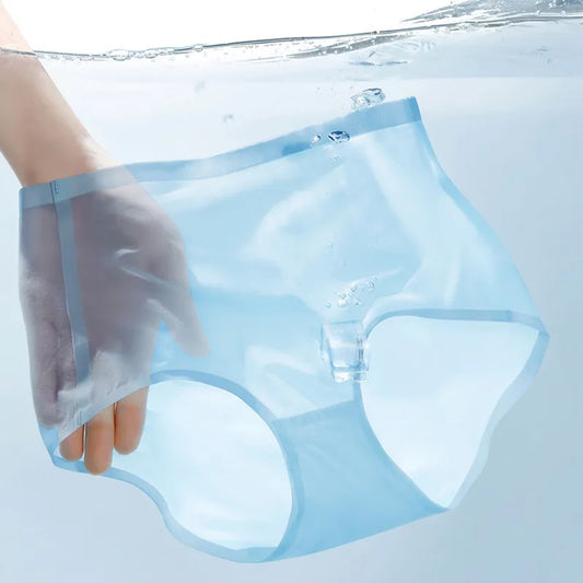 Taille haute soie culotte sans couture été sous-vêtements respirants doux femmes dames Transparent Ultra-mince slips élastiques