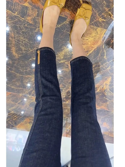 Women's Jeans Pear-shaped Body Slightly Fat Wear Big Size Women's Nine-minute Straight Pipe Jeans 2023 Autumn New