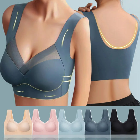 ผู้หญิง Tracless Breathable กีฬา Bra ด้านในสนับสนุน Push Up Brassiere เสื้อกั๊ก Patchwork ตาข่าย GYM ชุดชั้นในเบาะ Bras