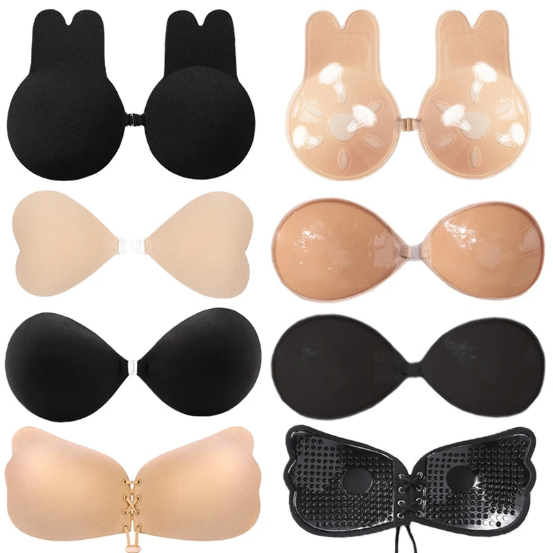 ซิลิโคน Push Up Bra Self กาวที่มองไม่เห็น Bras กาว Breast Pasty Nu Bra หน้าอกที่มองไม่เห็น Bra หัวนม Pads