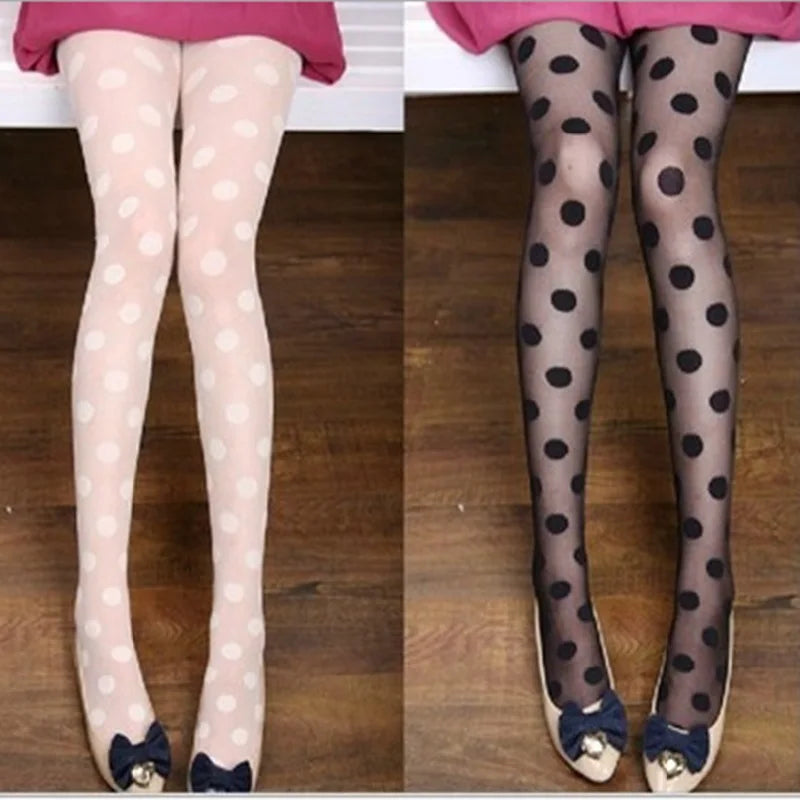 Collants classiques en soie à petits pois pour femmes, bas fins en Faux tatouage Vintage, bonneterie féminine