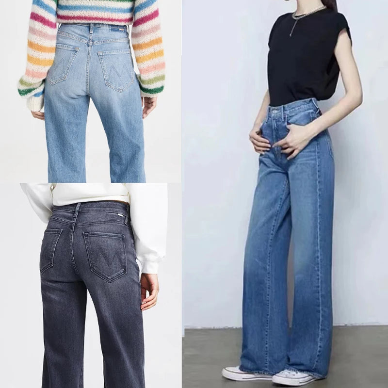 Jean ample taille haute pour femme, pantalon en denim droit polyvalent, à la mode