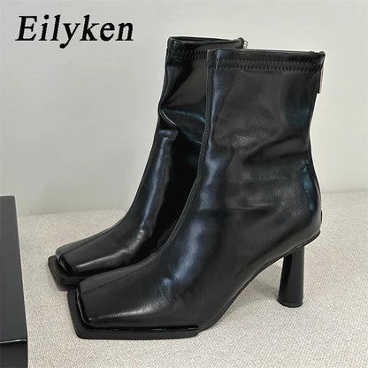 Eilyken ฤดูใบไม้ร่วง COZY Soft PU หนังข้อเท้ารองเท้าบูทผู้หญิง Elegant Square Toe Stiletto รองเท้าส้นสูงแฟชั่นซิปสุภาพสตรีโมเดิร์นรองเท้า