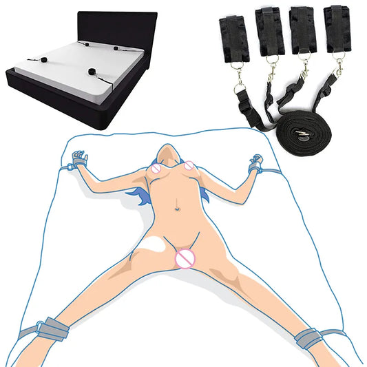 BDSM Bondage Set Adult Sex Game Handcuff Ankle Restraints Sextoy Couple Slave Sex Products Erotic Bed Strap System SM Soft Cuffs