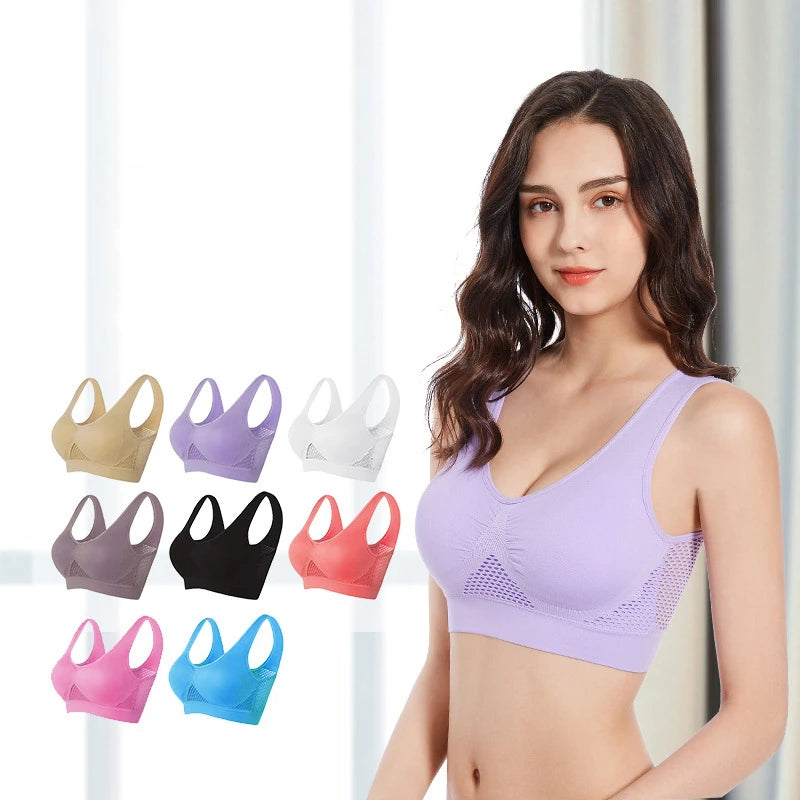 Women Plus Size Sports Bra Fitness Breathable Hollow Ladies Underwear Bralette Shockproof Push Up Running Jogging Sport Bra