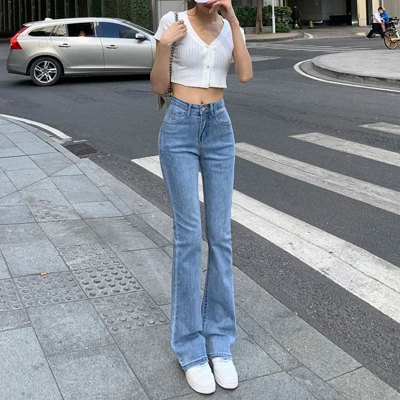 ZOENOVAผู้หญิงFlareกางเกงยีนส์เอวสูงFlt Skinny Jean Femeeกางเกง 2023 Hot Elasticแฟชั่นเกาหลีY2K Denimกางเกงกางเกง 4 สี