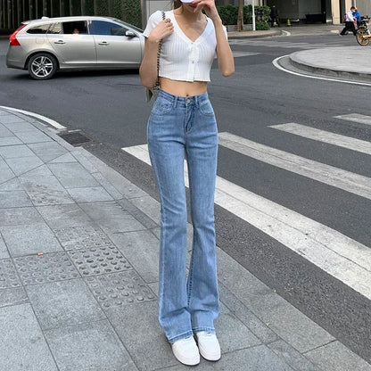 ZOENOVAผู้หญิงFlareกางเกงยีนส์เอวสูงFlt Skinny Jean Femeeกางเกง 2023 Hot Elasticแฟชั่นเกาหลีY2K Denimกางเกงกางเกง 4 สี