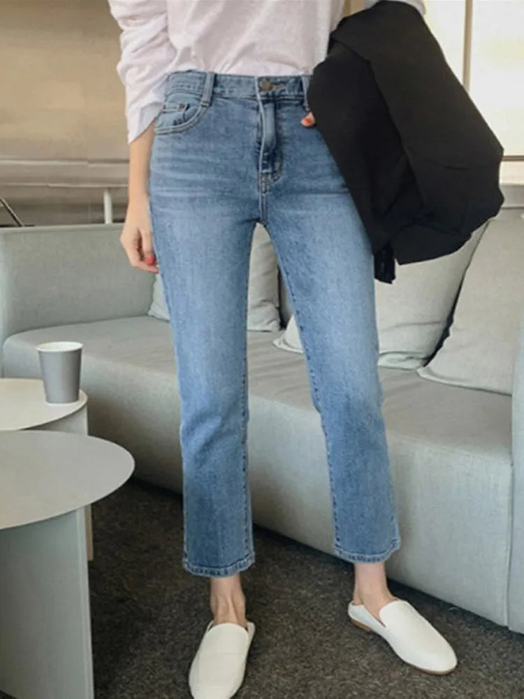 High Waist Pockets Boyfriend Jeans Women Stretch Blue Ladies Denim Cargo pants Straight Pants Washed Trousers Streetwear Jeans