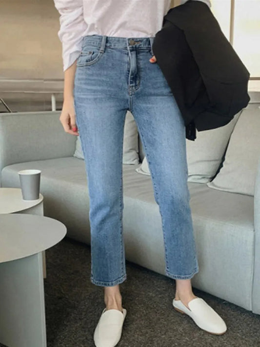 Jean Boyfriend taille haute avec poches pour femme, pantalon Cargo en Denim bleu extensible, droit, délavé, Streetwear