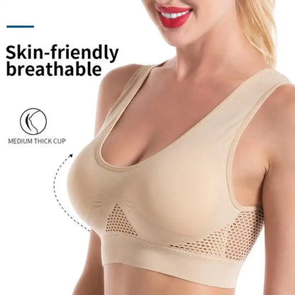 Breathable Cool Lift Up Air Bra Seamless Wire Free Cooling Comfort Breathable Bra Removable Pads Yoga Sport  Bra