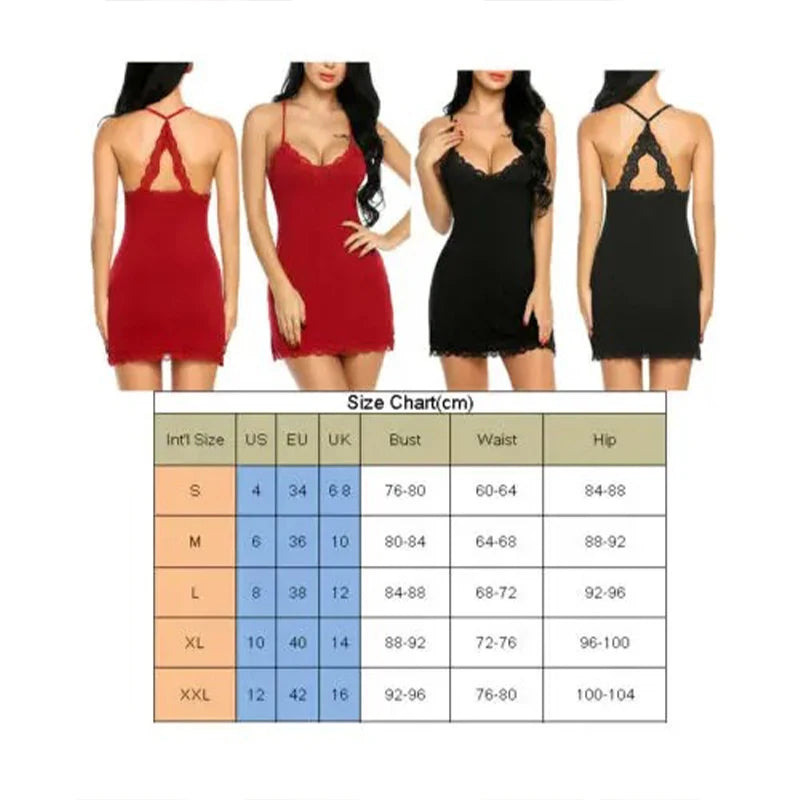 Plus Size S-2XL Ladies Lingerie Sleepwear Fashion Women Silk Satin Nightie Gown Babydoll Lace Mesh Nightwear