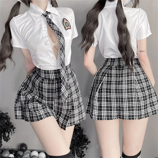 Sexy Japanese Cosplay Anime Costume Women Lingerie Role Play School Girl Pleated Skirt Uniform Sex Suits Woman Erotic Underwear