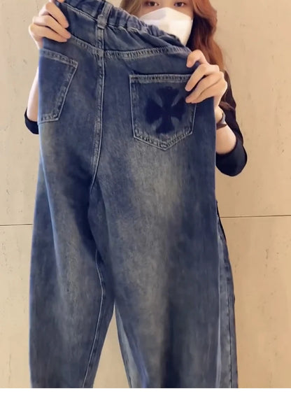 Y2k Large Size Straight Leg Jeans Female Spring And Autumn 2023 New Explosive Fat Mm Thin Harun Radish Daddy Pants