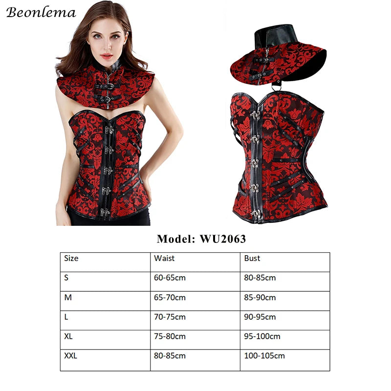 Corsets noir rouge Steampunk femmes vêtements gothiques Sexy sous le buste gothique rétro Bustier corsage Femme Faux cuir Punk Corset ensemble