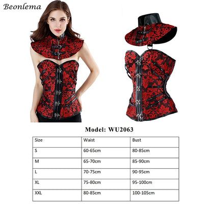 Corsets noir rouge Steampunk femmes vêtements gothiques Sexy sous le buste gothique rétro Bustier corsage Femme Faux cuir Punk Corset ensemble