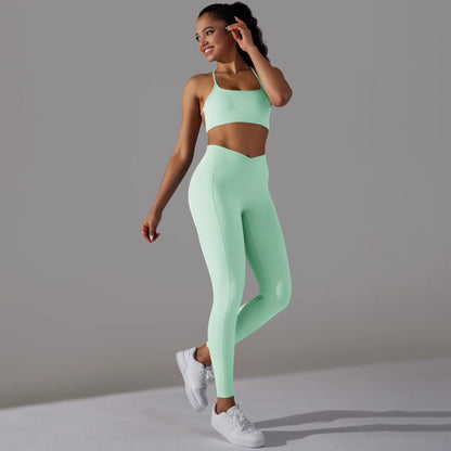 Ensemble deux pièces soutien-gorge et Leggings de sport pour femmes, tenue de sport, sensation nue, ensemble de Fitness, vêtements d'entraînement pour femmes