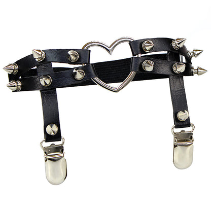 1PC ผู้หญิงเซ็กซี่ Garter เข็มขัด Rivets แหวนขา Rock Pub Punk Goth หัวใจ PU หนัง Garter Suspender ถุงน่องเซ็กซี่ Garters