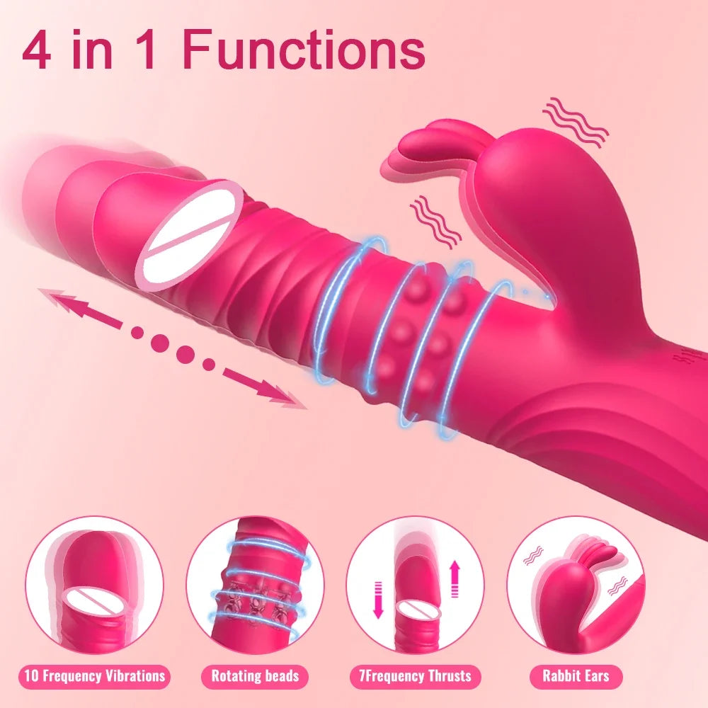 Rabbit Vibrator for Women Vagina G-Spot Nipple Clitoris Stimulator Thrusting Telescopic Rotating Dildo for Adult Sexy Toys