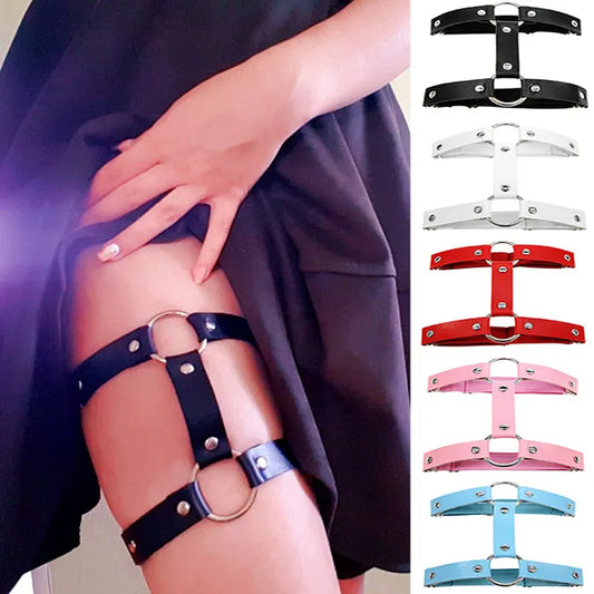 1PC Women Girls Sexy Elastic Garter Belt Pu Leather Punk Gothic Harness Adjustable Leg Ring Femme Garters Skirt Accessories