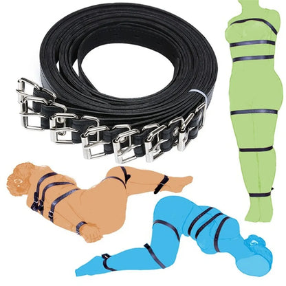 7 Pcs/Set Sex Binding Rope Leather Body Bondage Harness Fetish Handcuffs Ankle Cuffs BDSM Slave Imprisonment Sex Toys For Couple