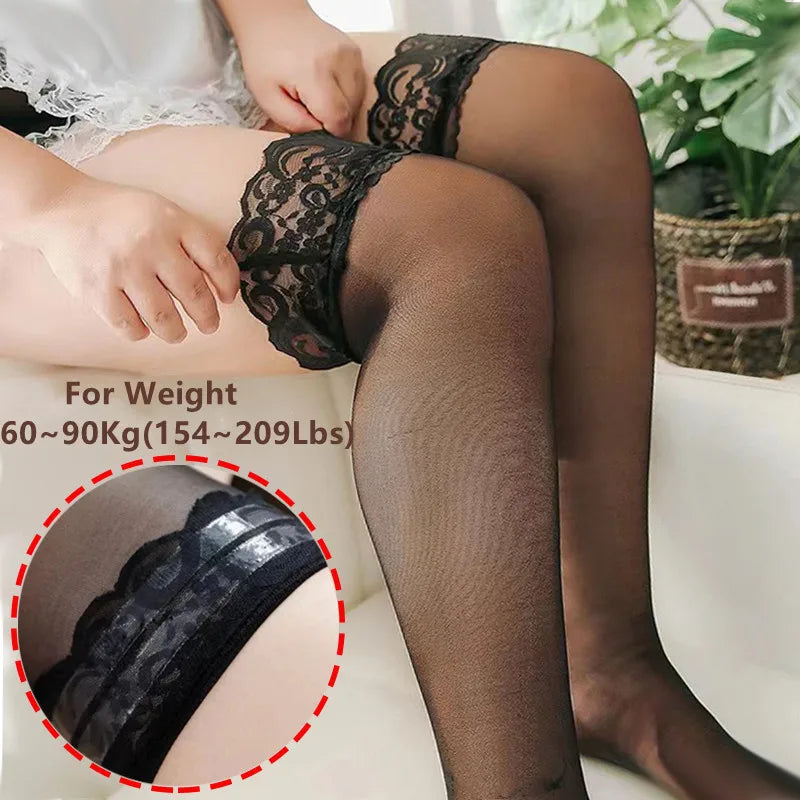 Oversized Stocking Knee Lace Thigh High OverKnee Socks for Women Lady Sexy Transparent Long Sock Plus Size Stockings Hosiery