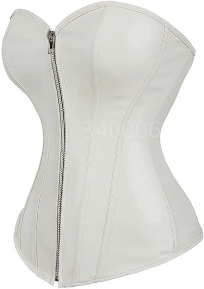 caudatus Ladies Faux Leather Corsets for Waist Pu Overbust Corsets Busties with Zipper Plus Big Size Burlesque Sexy Lingerie