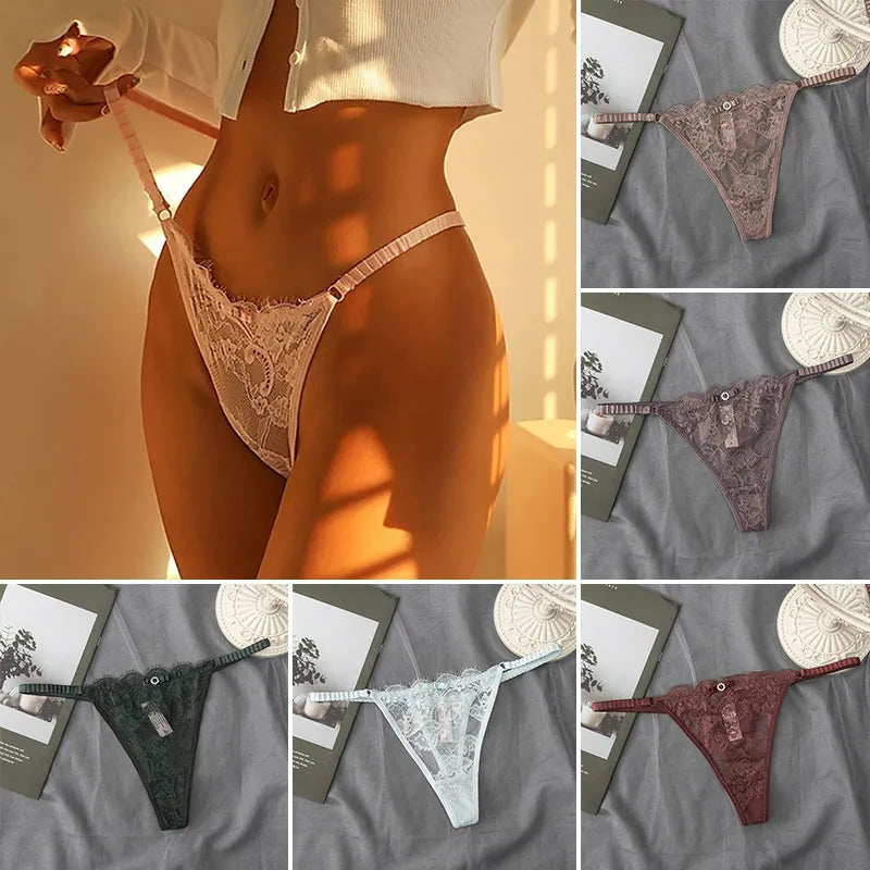 Sexy Lace Thong Women Ladies Panties Women Sexy Lace Lingerie Embroidered Mesh Yarn Perspective Thin Thong T-back Underwear