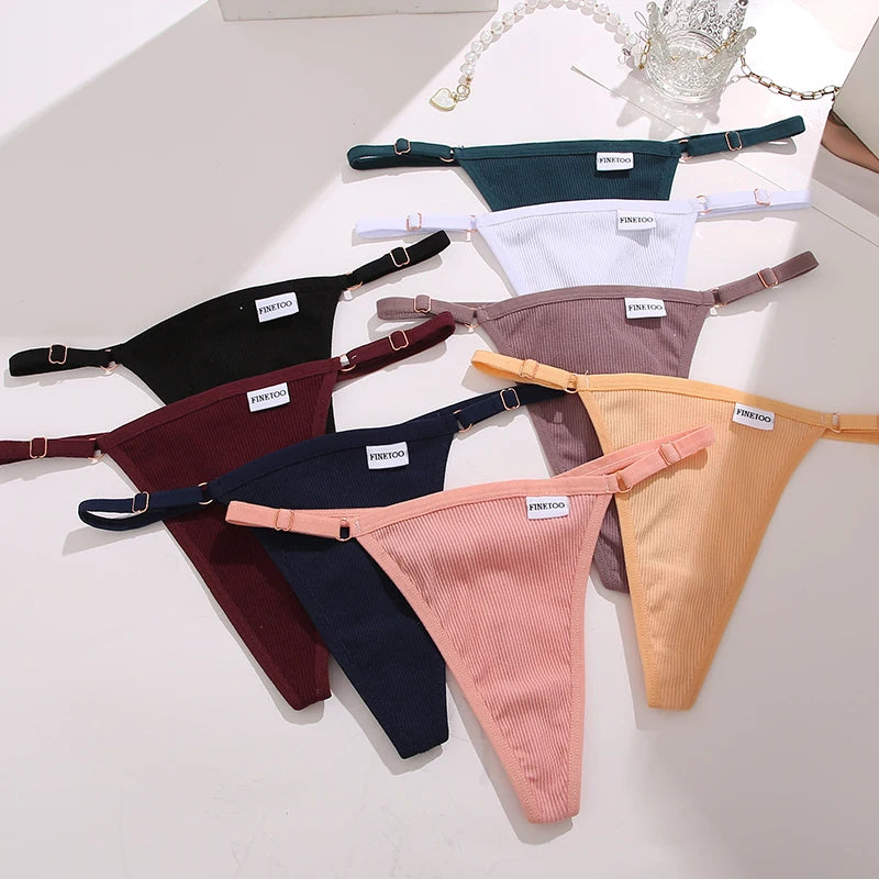 Fashion Women Cotton Panties Sexy Solid Color Thongs Low Rise Adjustable Waist Belt G-String Lady Breathable Soft Lingerie S-XL