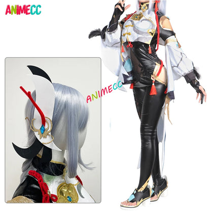 ANIMECC GenshinImpact Shenhe Cosplay Embroidery Outfit Shoes Braided Wigs Game Sexy Women Jumpsuit Dress Cosplay Costume Girl