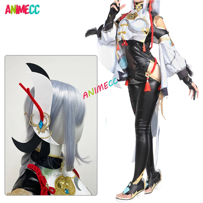 ANIMECC GenshinImpact Shenhe Cosplay Embroidery Outfit Shoes Braided Wigs Game Sexy Women Jumpsuit Dress Cosplay Costume Girl