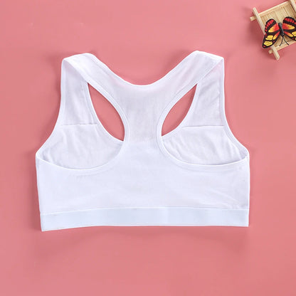 Girl Cotton Sport Training Bra Cartoon Smiley Print Print Solid Color Wide Strap Underwear Bralette Seamless Crop Top 8-16Y