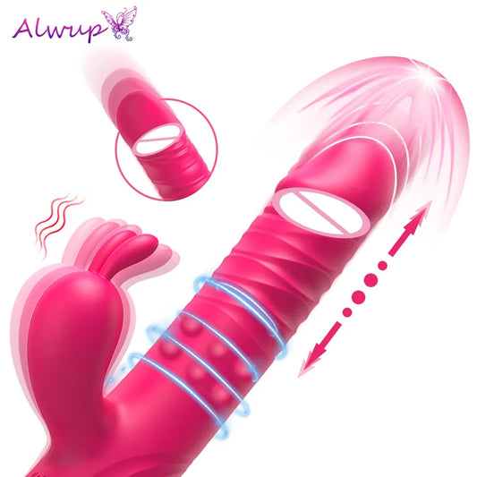 Rabbit Vibrator for Women Vagina G-Spot Nipple Clitoris Stimulator Thrusting Telescopic Rotating Dildo for Adult Sexy Toys