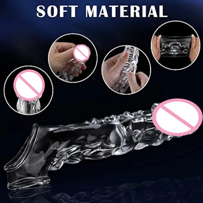 Sleeve Vibrator Penis Ring Transparent Reusable Penis Sleeve Cock Ring Extender Penis Enlarger for Couples Cock Enlarger Sex Toy